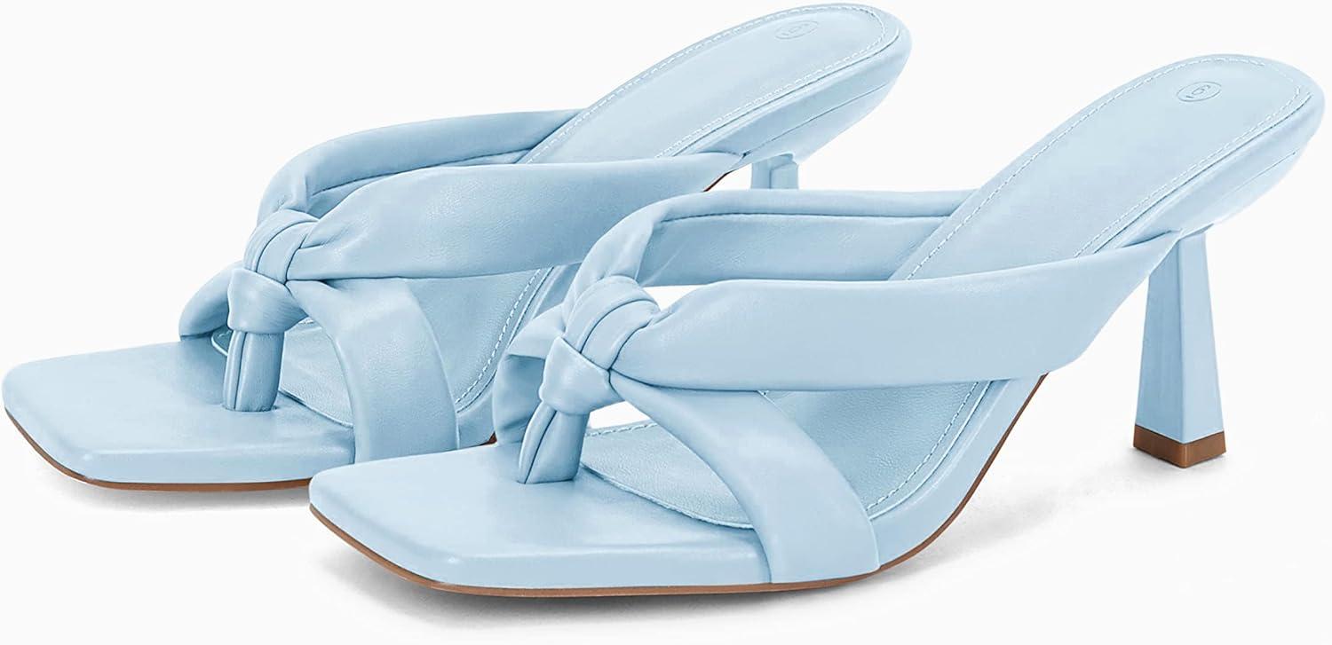 image:imageCoutgo Womens Thong Heels Mules Square Toe Heeled Flip Flops Mule Sexy Stiletto Dress Party SandalsBlue