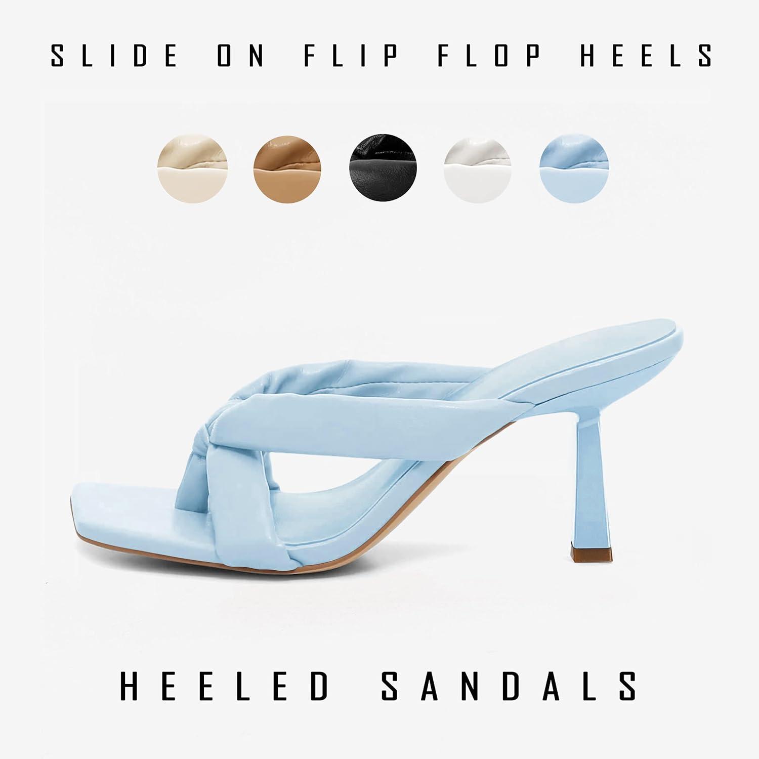 image:imageCoutgo Womens Thong Heels Mules Square Toe Heeled Flip Flops Mule Sexy Stiletto Dress Party SandalsBlue