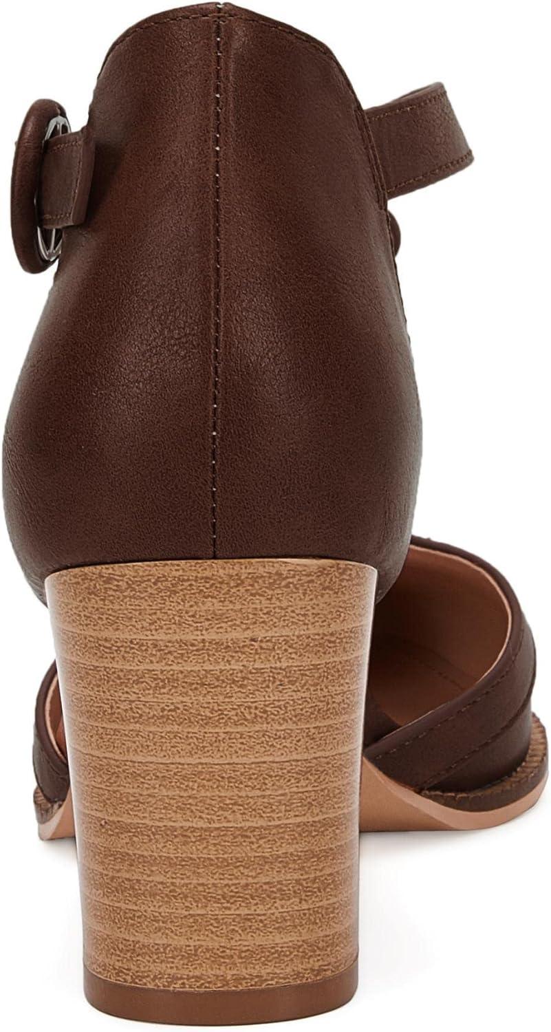 image:imageWomens Block Chunky Heels T Strap Dress Shoes Closed Toe Stacked Heeled Pumps SandalsDark Brown