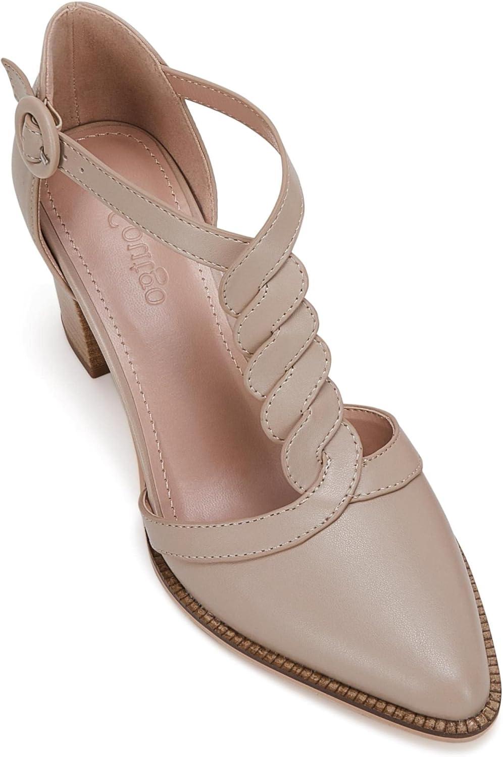 image:imageWomens Block Chunky Heels T Strap Dress Shoes Closed Toe Stacked Heeled Pumps SandalsNude