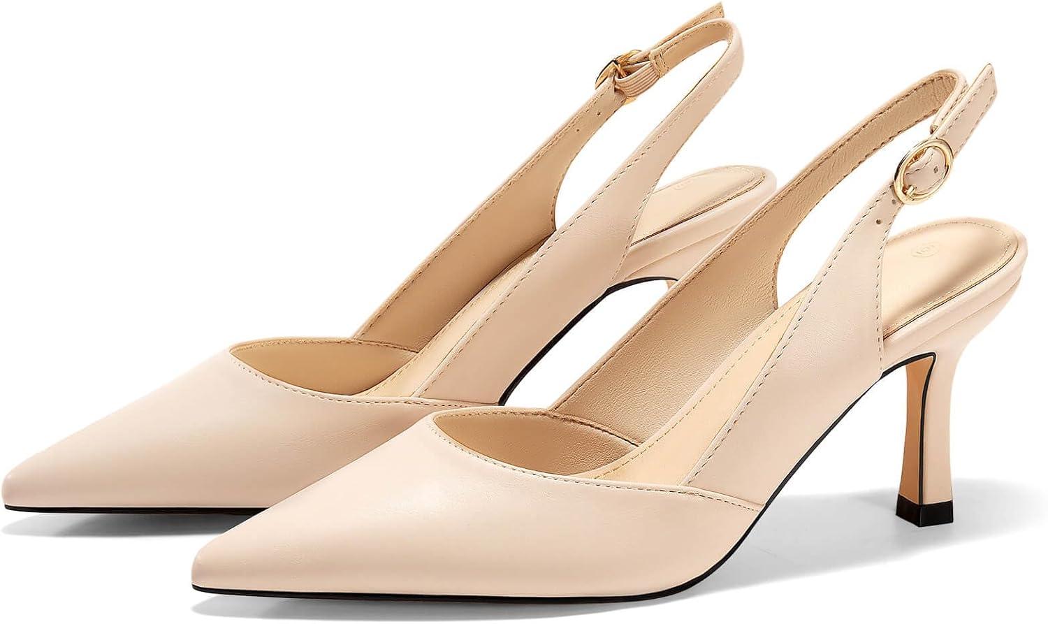 image:imageWomens Slingback Kitten Heels Closed Pointed Toe Backless Wedding Party Dress Pumps ShoesNudePu