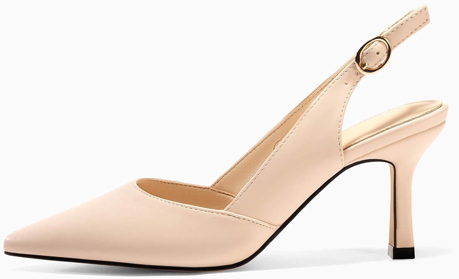 image:imageWomens Slingback Kitten Heels Closed Pointed Toe Backless Wedding Party Dress Pumps ShoesNudePu