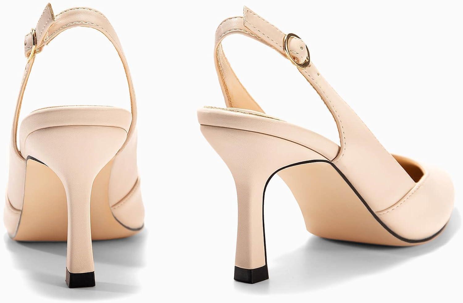 image:imageWomens Slingback Kitten Heels Closed Pointed Toe Backless Wedding Party Dress Pumps ShoesNudePu