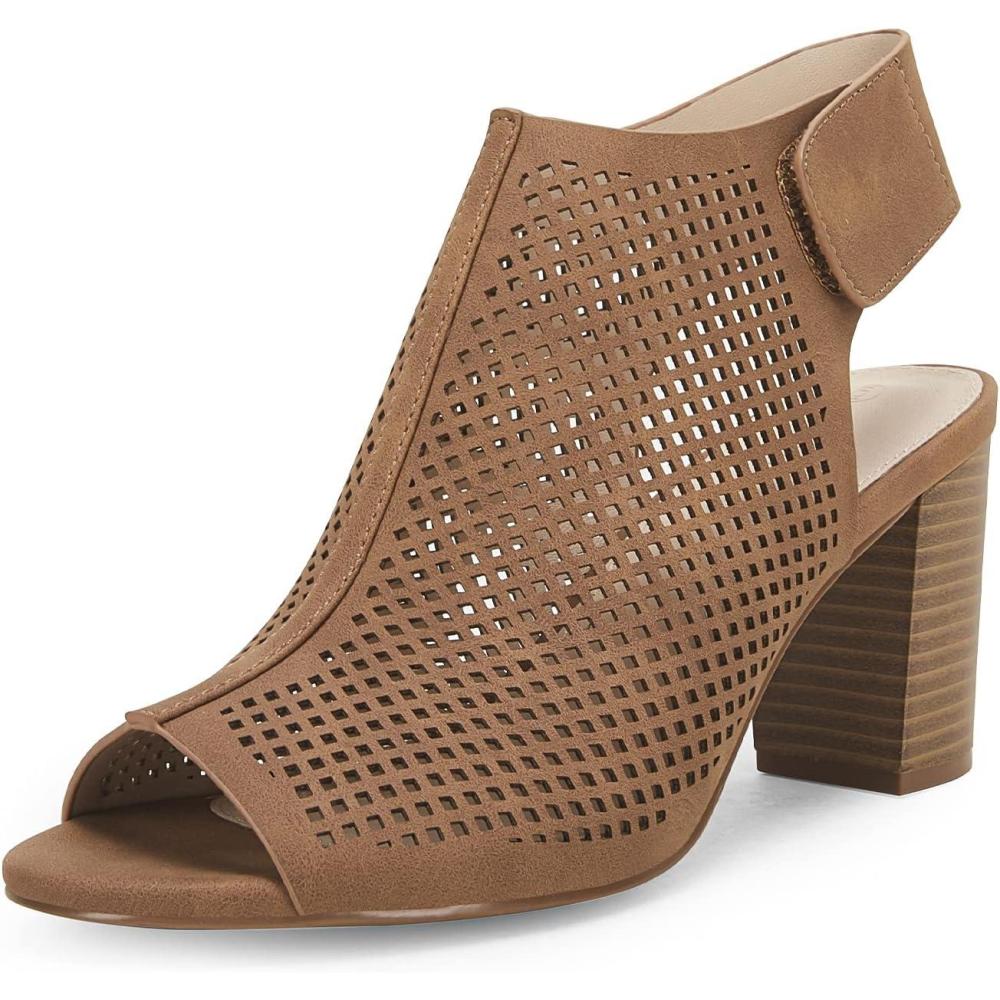 image:imageCoutgo Heels for Women Open Toe Boots Cutout Ankle Strap High Heel Chunky Block SandalsBrown