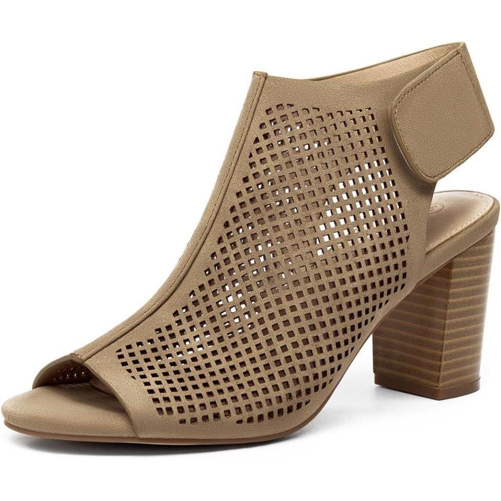image:imageCoutgo Heels for Women Open Toe Boots Cutout Ankle Strap High Heel Chunky Block SandalsGreen