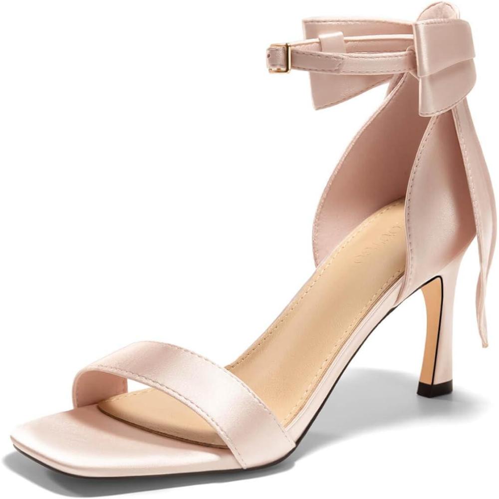 image:imageCoutgo Womens Bow Tie High Heels One Strap Heeled Sandals Sexy Stiletto Open Toe Wedding Bride ShoesNude
