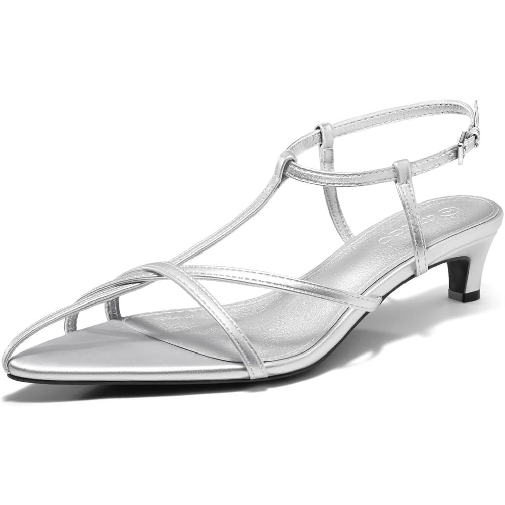 image:imageCoutgo Womens Dress Sandals Strappy Low Kitten Heels Pointed Open Toe Summer Beach ShoesSilver