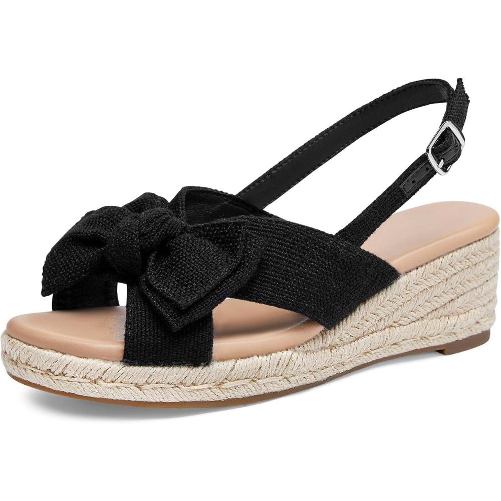 image:imageCoutgo Womens Espadrille Wedge Sandals Open Toe Slingback Platform Bowknot Casual Dress ShoesBlack