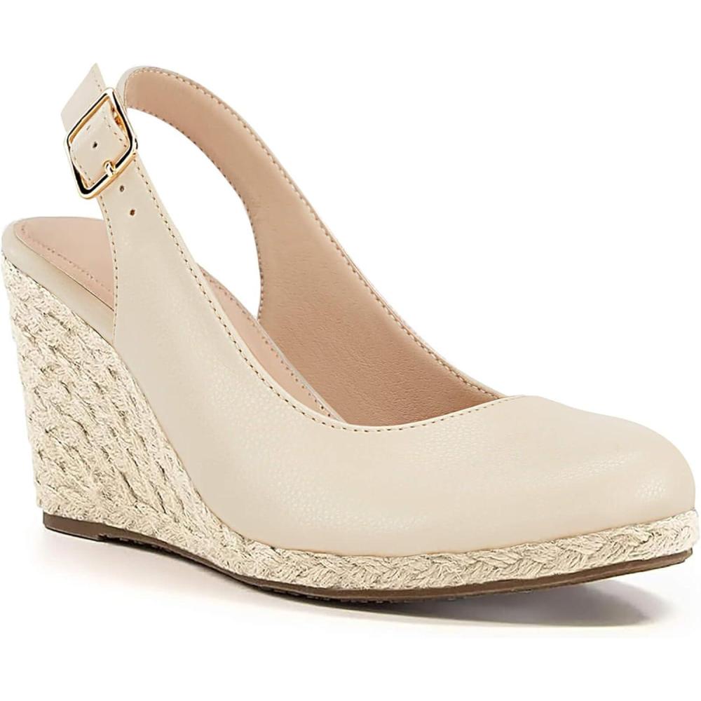 image:imageCoutgo Womens Espadrilles Wedge Sandals Closed Toe Slingback Wedges Pumps Platform Heeled SandalBeige