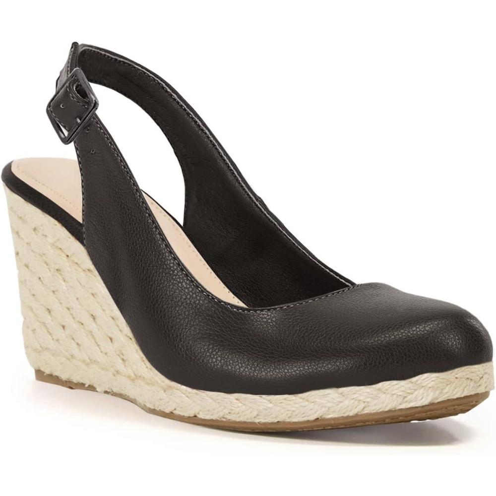 image:imageCoutgo Womens Espadrilles Wedge Sandals Closed Toe Slingback Wedges Pumps Platform Heeled SandalBlack
