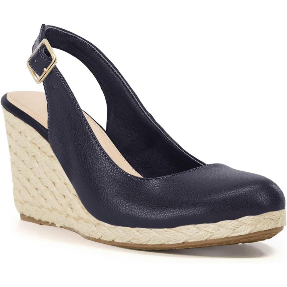 image:imageCoutgo Womens Espadrilles Wedge Sandals Closed Toe Slingback Wedges Pumps Platform Heeled SandalNavy Blue