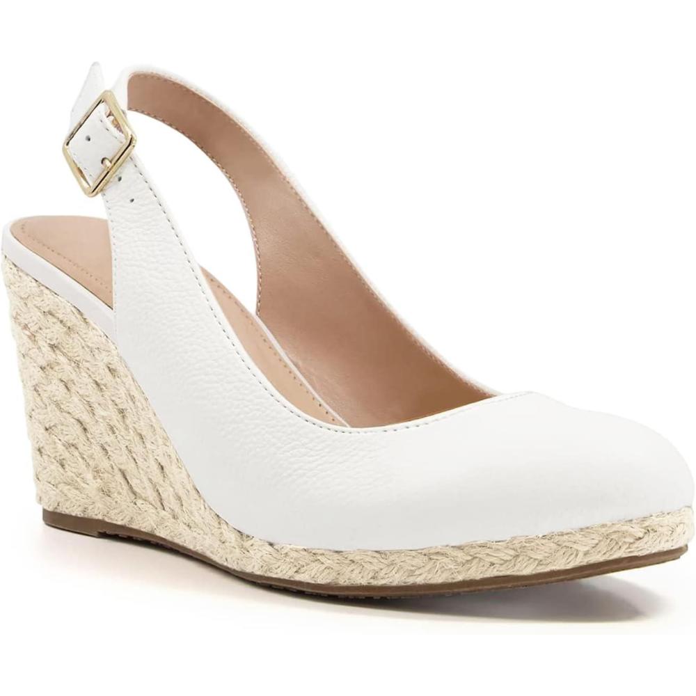 image:imageCoutgo Womens Espadrilles Wedge Sandals Closed Toe Slingback Wedges Pumps Platform Heeled SandalWhite