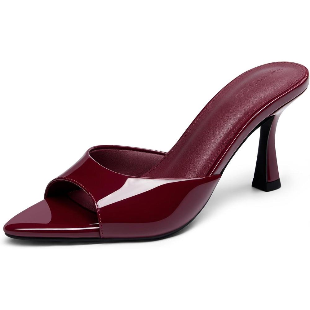 image:imageCoutgo Womens Heeled Mules Pointed Peep Toe High Heels Slip On Backless Mule Sandals Dress ShoesBurgundy