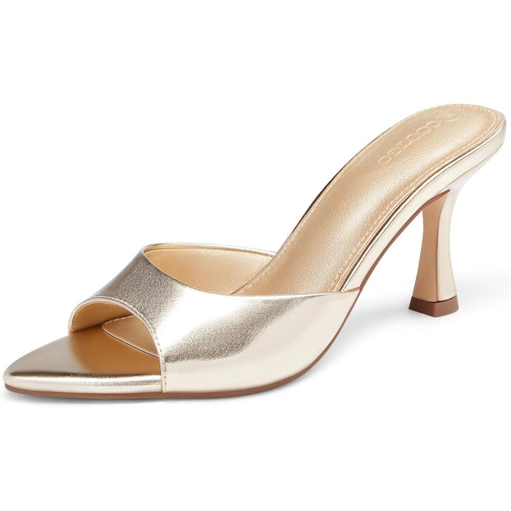 image:imageCoutgo Womens Heeled Mules Pointed Peep Toe High Heels Slip On Backless Mule Sandals Dress ShoesGold