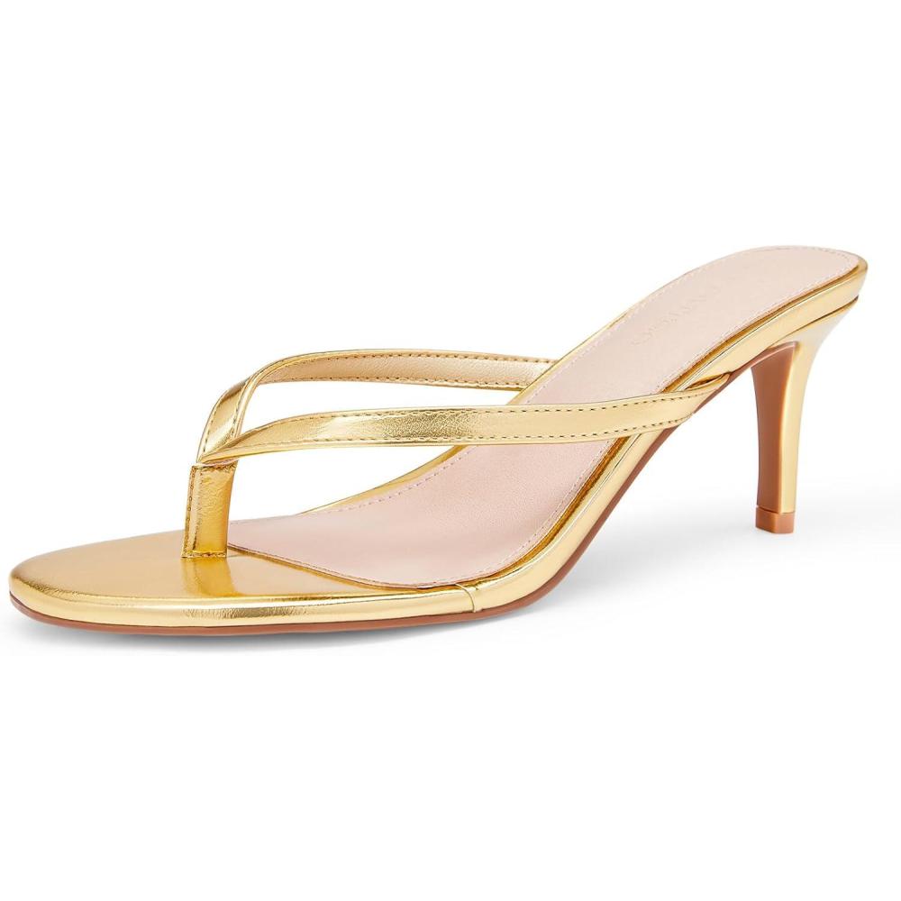 image:imageCoutgo Womens Kitten Heels Flip Flops Thong Heeled Sandals Round Open Toe Comfortable Summer Beach ShoesGold