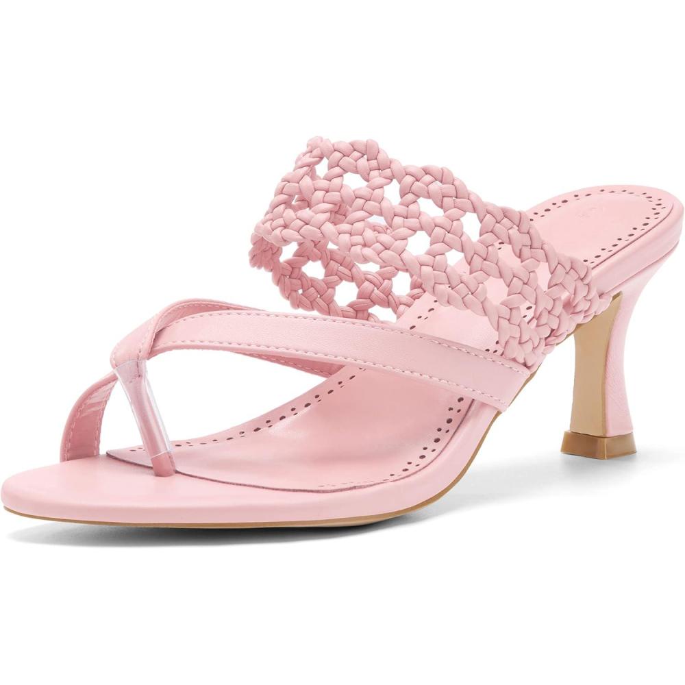 image:imageCoutgo Womens Low Kitten Heel Sandals Open Toe Ankle Strap Thong Slides Backless Slip on Dress ShoesPink