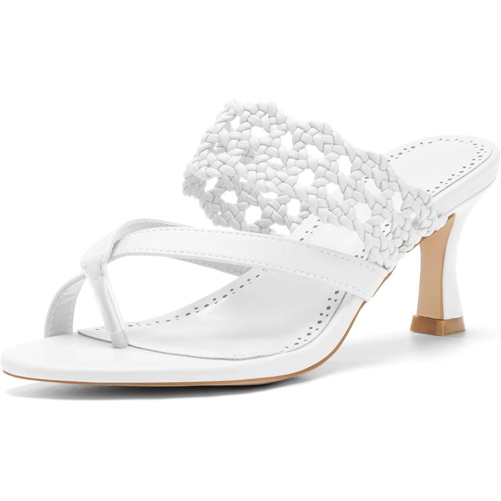image:imageCoutgo Womens Low Kitten Heel Sandals Open Toe Ankle Strap Thong Slides Backless Slip on Dress ShoesWhite