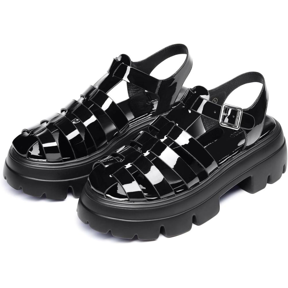 image:imageCoutgo Womens Platform Chunky Heels Sandals Gladiator Ankle Strap Heels Lug Sole Summer Fisherman Y2K ShoesCool Black