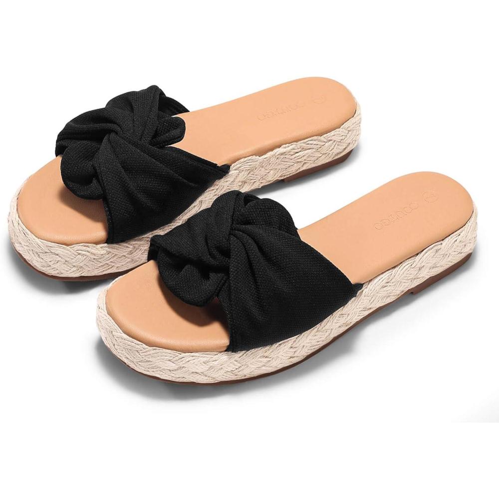 image:imageCoutgo Womens Platform Espadrilles Sandals Twist Open Toe Slip On Slides Summer Beach ShoesBlack