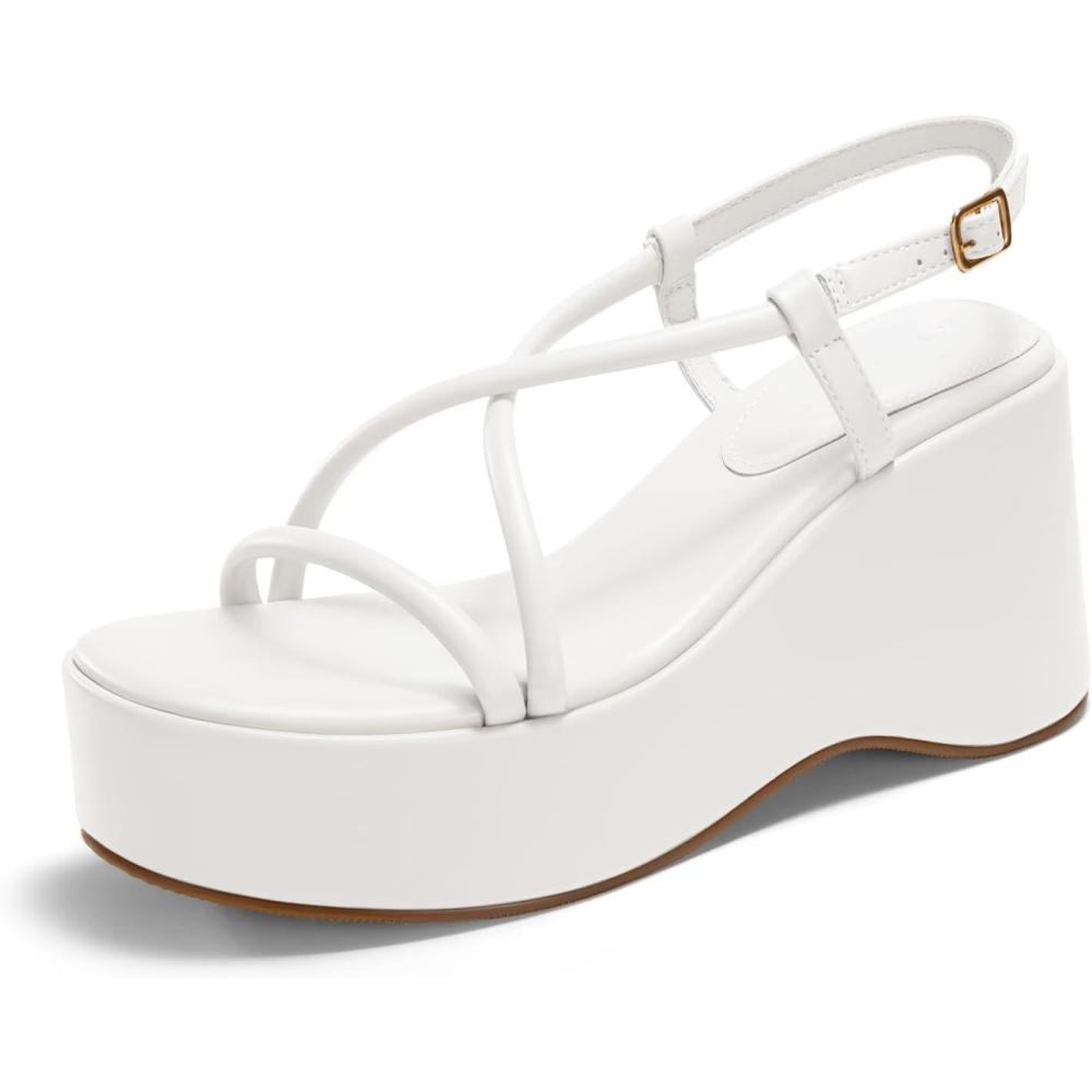 image:imageCoutgo Womens Platform Wedge Slingback SandalsWhite