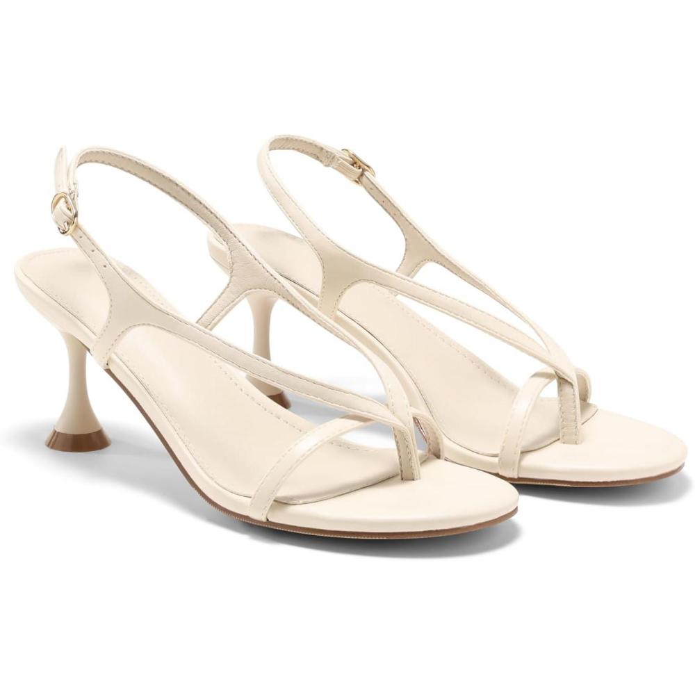 image:imageCoutgo Womens Slingback Kitten Heels Flip Flop Open Toe Thong Sandals Ankle Strap Summer Dress ShoesBeige