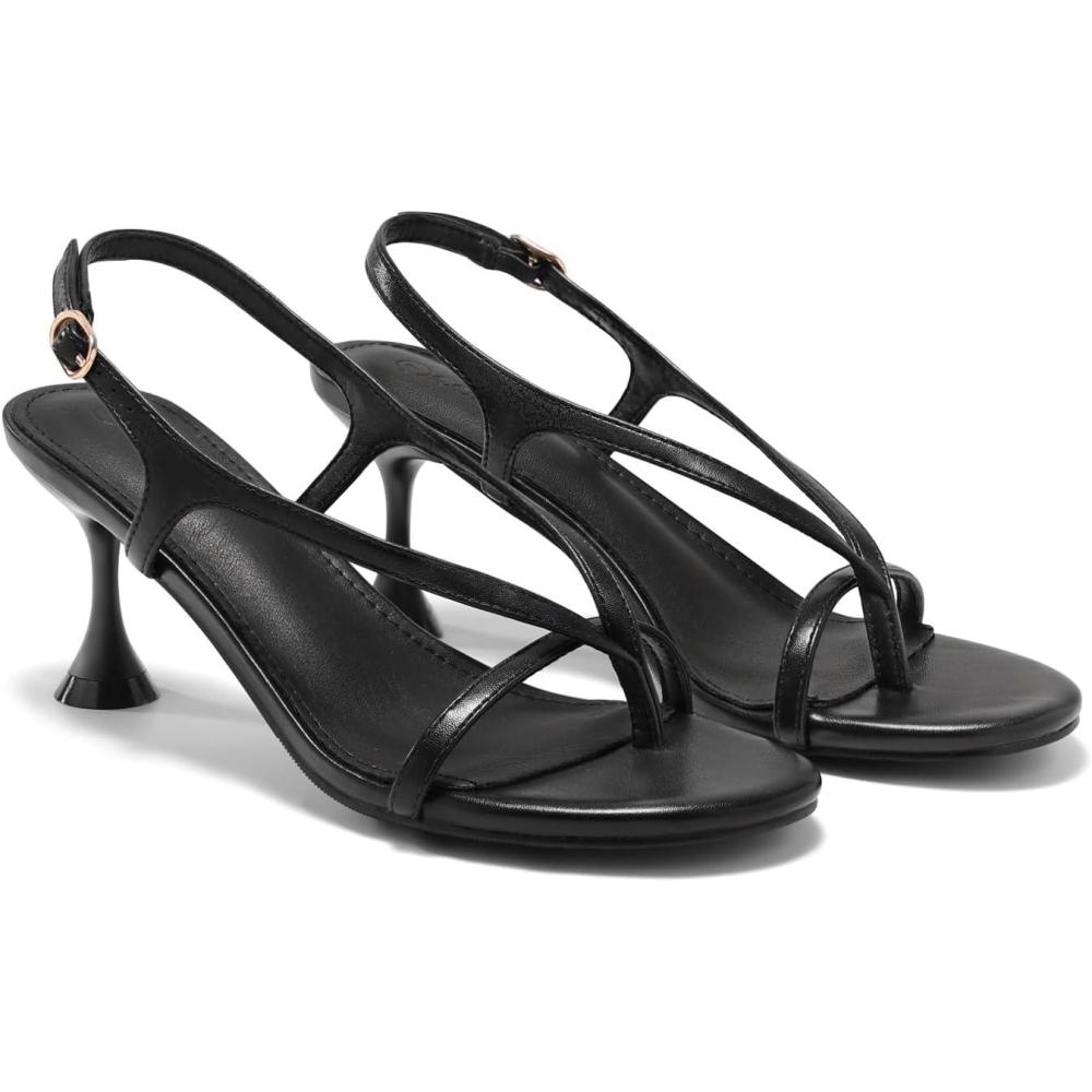 image:imageCoutgo Womens Slingback Kitten Heels Flip Flop Open Toe Thong Sandals Ankle Strap Summer Dress ShoesBlack