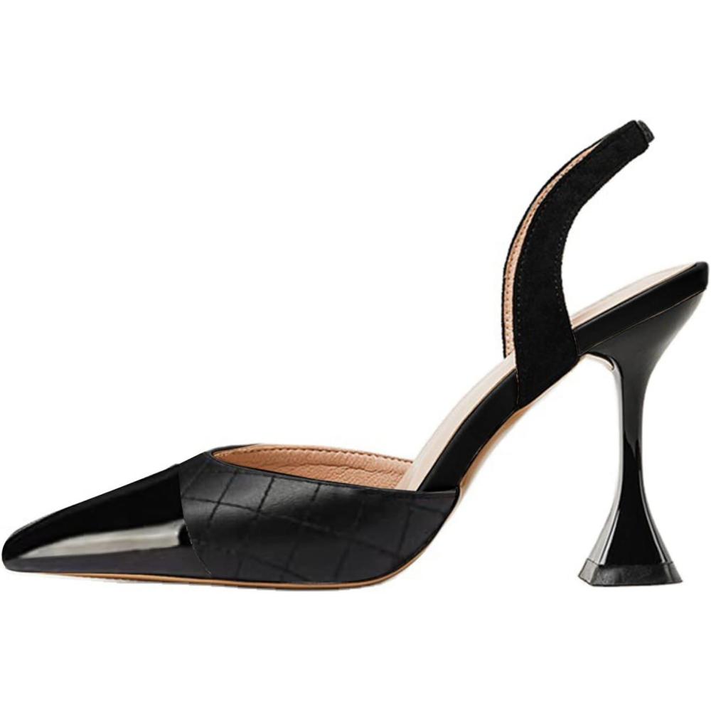 image:imageCoutgo Womens Slingback Pumps Pointed Toe Slip On Stiletto Heels Patchwork Dress Party ShoesCool Black