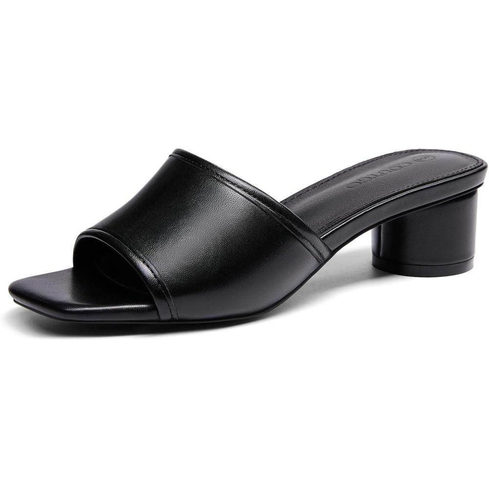 image:imageCoutgo Womens Square Open Toe Chunky Heel Slide SandalsPu Black
