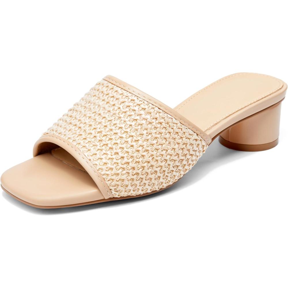 image:imageCoutgo Womens Square Open Toe Chunky Heel Slide SandalsRaffia Apricot