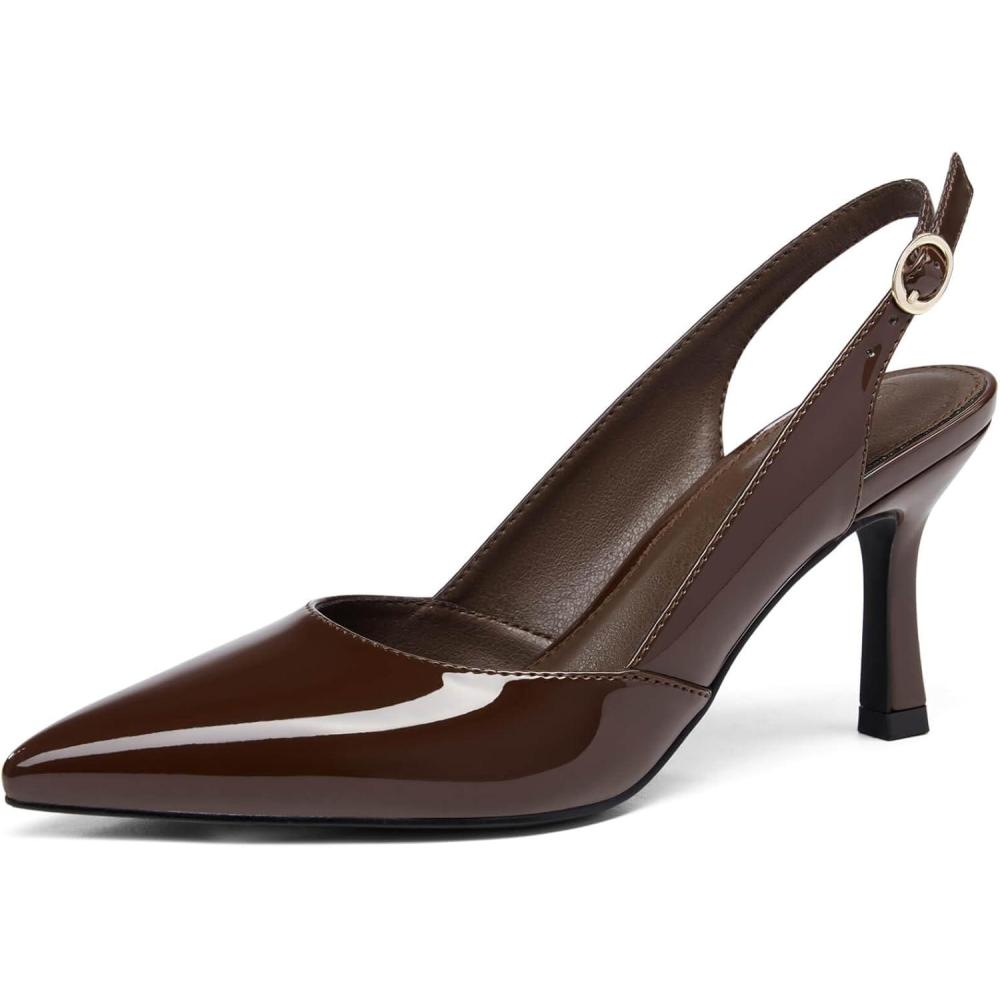 image:imageWomens Slingback Kitten Heels Closed Pointed Toe Backless Wedding Party Dress Pumps ShoesCoffee