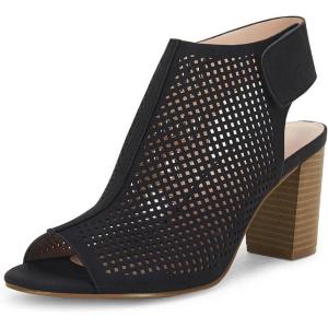 Coutgo Heels for Women Open Toe Boots Cutout Ankle Strap High Heel Chunky Block Sandals(Black)