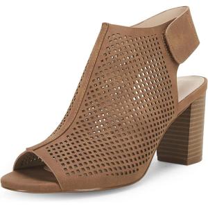 Coutgo Heels for Women Open Toe Boots Cutout Ankle Strap High Heel Chunky Block Sandals(Brown)