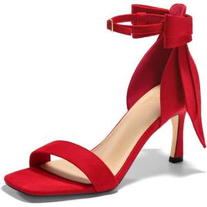Coutgo Womens Bow Tie High Heels One Strap Heeled Sandals Sexy Stiletto Open Toe Wedding Bride Shoes(Red)