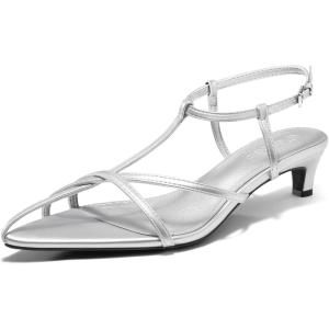 Coutgo Womens Dress Sandals Strappy Low Kitten Heels Pointed Open Toe Summer Beach Shoes(Silver)