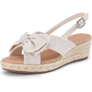 Coutgo Women’s Espadrille Wedge Sandals Open Toe Slingback Platform Bowknot Casual Dress Shoes(Beige)