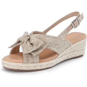 Coutgo Women’s Espadrille Wedge Sandals Open Toe Slingback Platform Bowknot Casual Dress Shoes(Khaki)