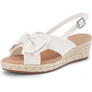 Coutgo Women’s Espadrille Wedge Sandals Open Toe Slingback Platform Bowknot Casual Dress Shoes(White)