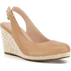 Coutgo Womens Espadrilles Wedge Sandals Closed Toe Slingback Wedges Pumps Platform Heeled Sandal(Camel)