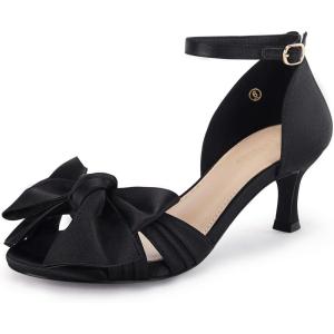 Coutgo Women’s Kitten Heels Bow Low Heel Sandals Open Toe Ankle Strap Party Wedding Dress Shoes(Black)