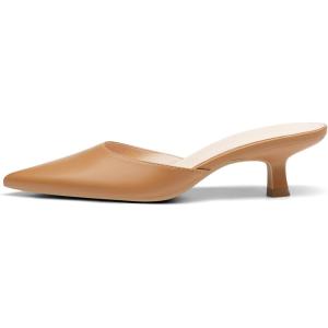 Coutgo Womens Kitten Low Heels Mules Closed Pointed Toe Pumps Slip On Backless Dress Shoes(Brown)