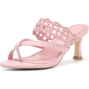 Coutgo Womens Low Kitten Heel Sandals Open Toe Ankle Strap Thong Slides Backless Slip on Dress Shoes(Pink)
