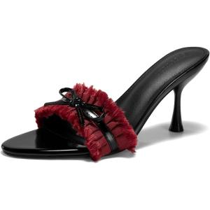 Coutgo Women’s Open Toe Bow Tie Stiletto Mule Sandals(Burgundy)