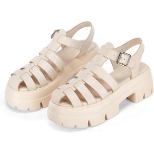 Coutgo Womens Platform Chunky Heels Sandals Gladiator Ankle Strap Heels Lug Sole Summer Fisherman Y2K Shoes(Light Pink)