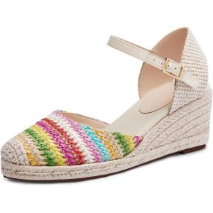 Coutgo Women’s Platform Wedge Espadrilles Sandals(Flower)