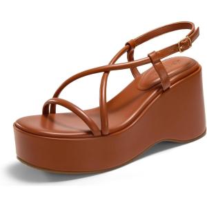 Coutgo Women’s Platform Wedge Slingback Sandals(Brown)