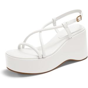 Coutgo Women’s Platform Wedge Slingback Sandals(White)