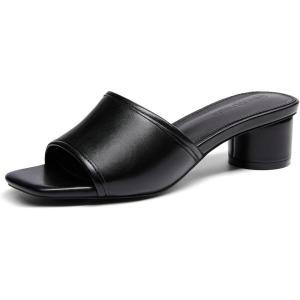 Coutgo Women’s Square Open Toe Chunky Heel Slide Sandals(Pu Black)