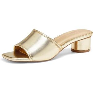 Coutgo Women’s Square Open Toe Chunky Heel Slide Sandals(Pu Gold)