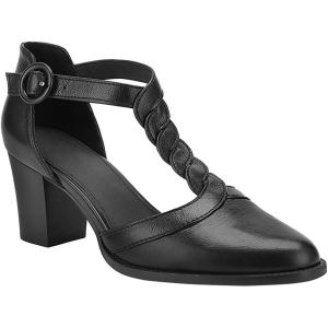 Womens Block Chunky Heels T Strap Dress Shoes Closed Toe Stacked Heeled Pumps Sandals(Black)