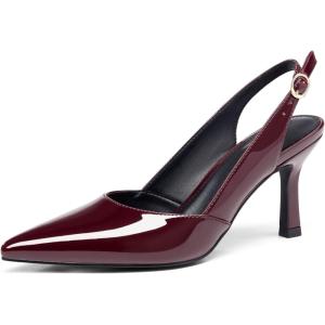 Women’s Slingback Kitten Heels Closed Pointed Toe Backless Wedding Party Dress Pumps Shoes(Burgundy)